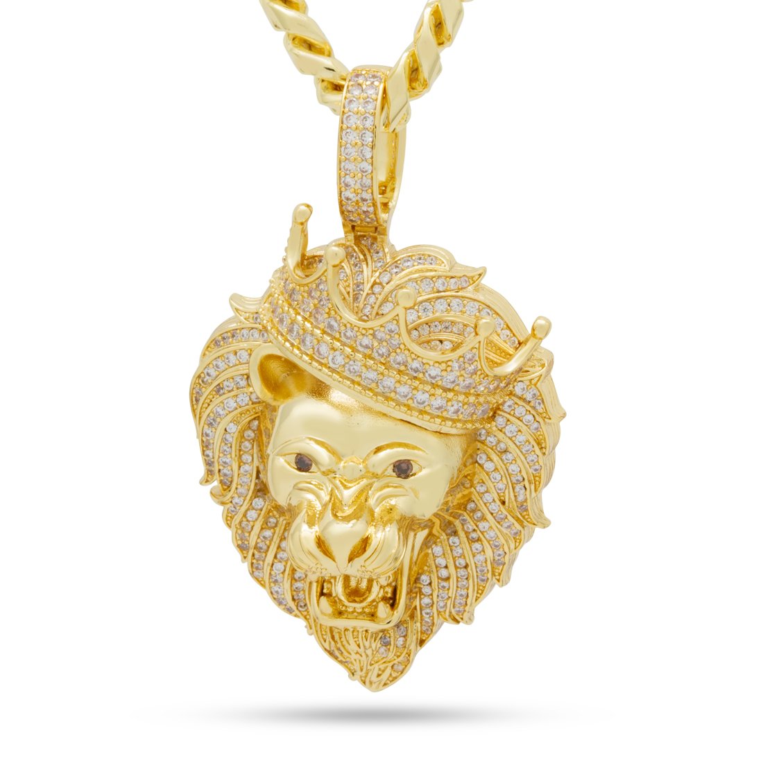 Iced Classic Roaring Lion Necklace  in  14K Gold / 3.2" by King Ice