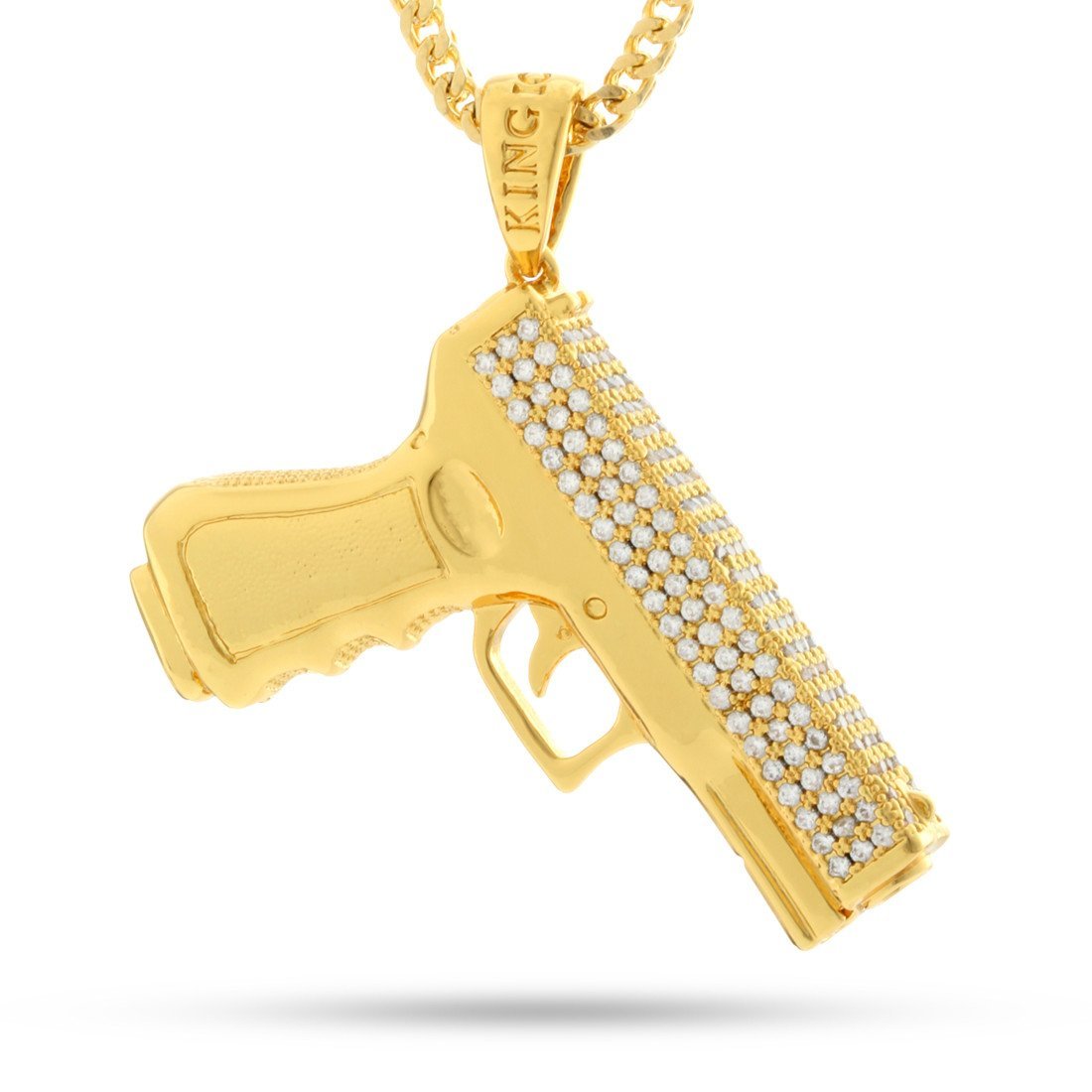 Iced Handgun Necklace  in  14K Gold / 1.9" by King Ice