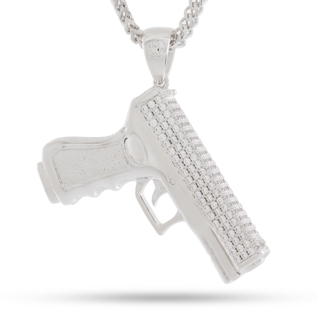 Iced Handgun Necklace  in  White Gold / 1.9" by King Ice