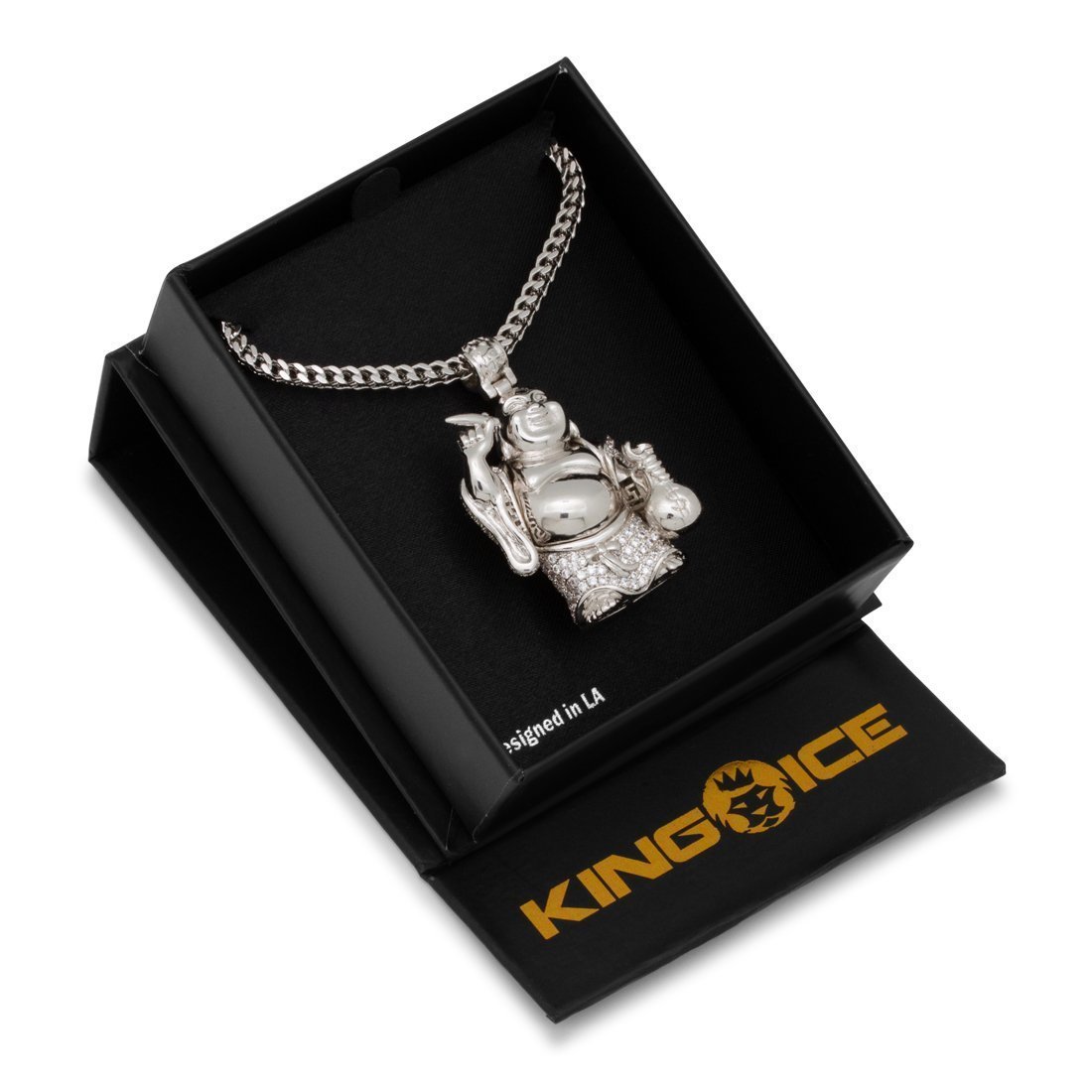 Iced Laughing Buddha Necklace  in  by King Ice