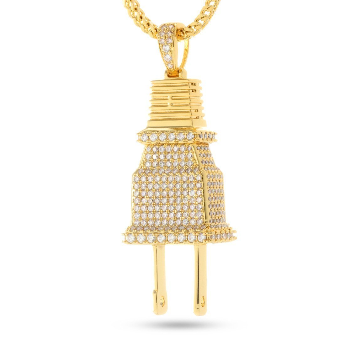 Iced Plug Necklace  in  14K Gold / 2" by King Ice