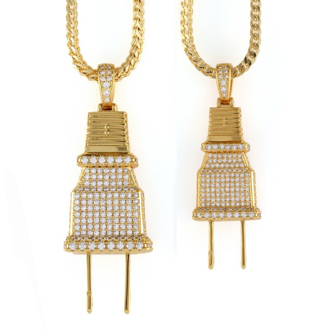 Iced Plug Necklace  in  14K Gold / 2" by King Ice