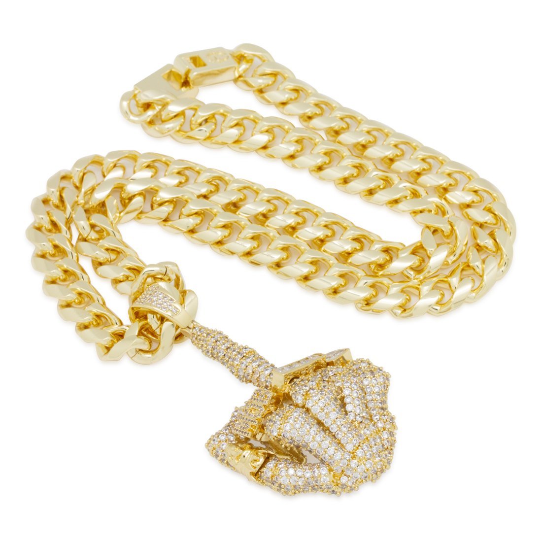 Iced Skeleton Flip Necklace  in  14K Gold / 3.3" by King Ice