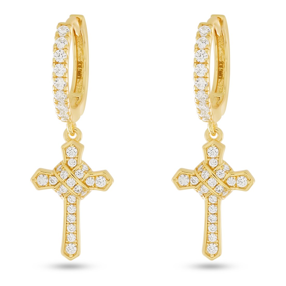 Iced Wrapped Cross Earrings  in  Sterling Silver / 14K Vermeil / 1.2" by King Ice