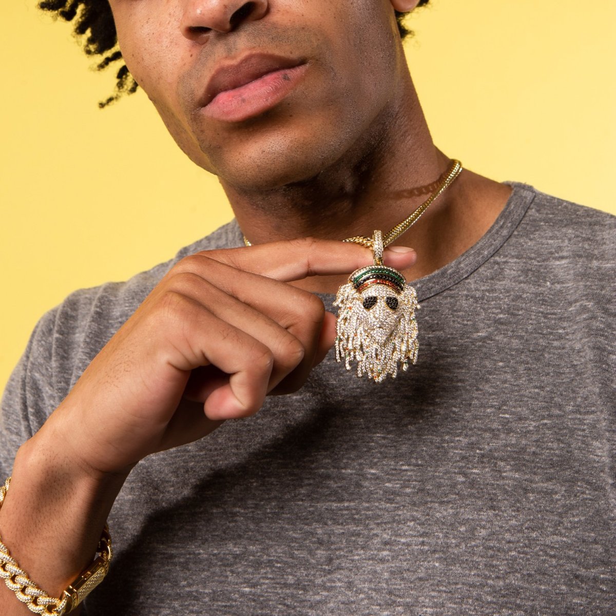 Icy Rasta Lion Necklace  in  14K Gold / 2.8" by King Ice