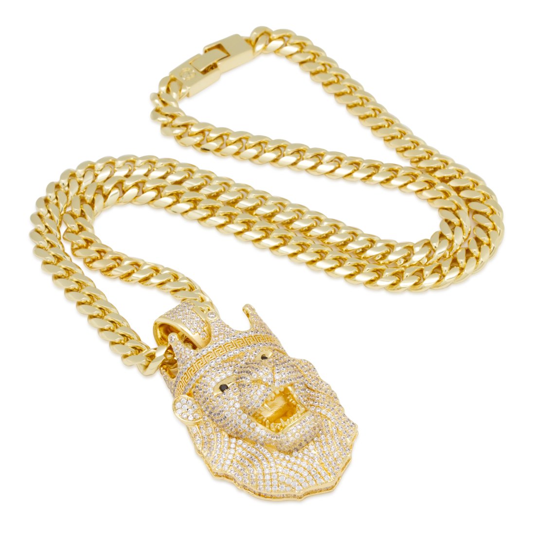 Icy Royal Lion Necklace  in  14K Gold / 2" by King Ice