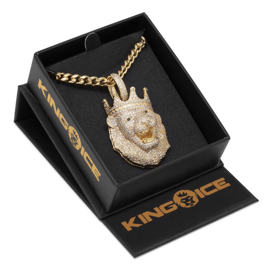 Icy Royal Lion Necklace  in  14K Gold / 2" by King Ice