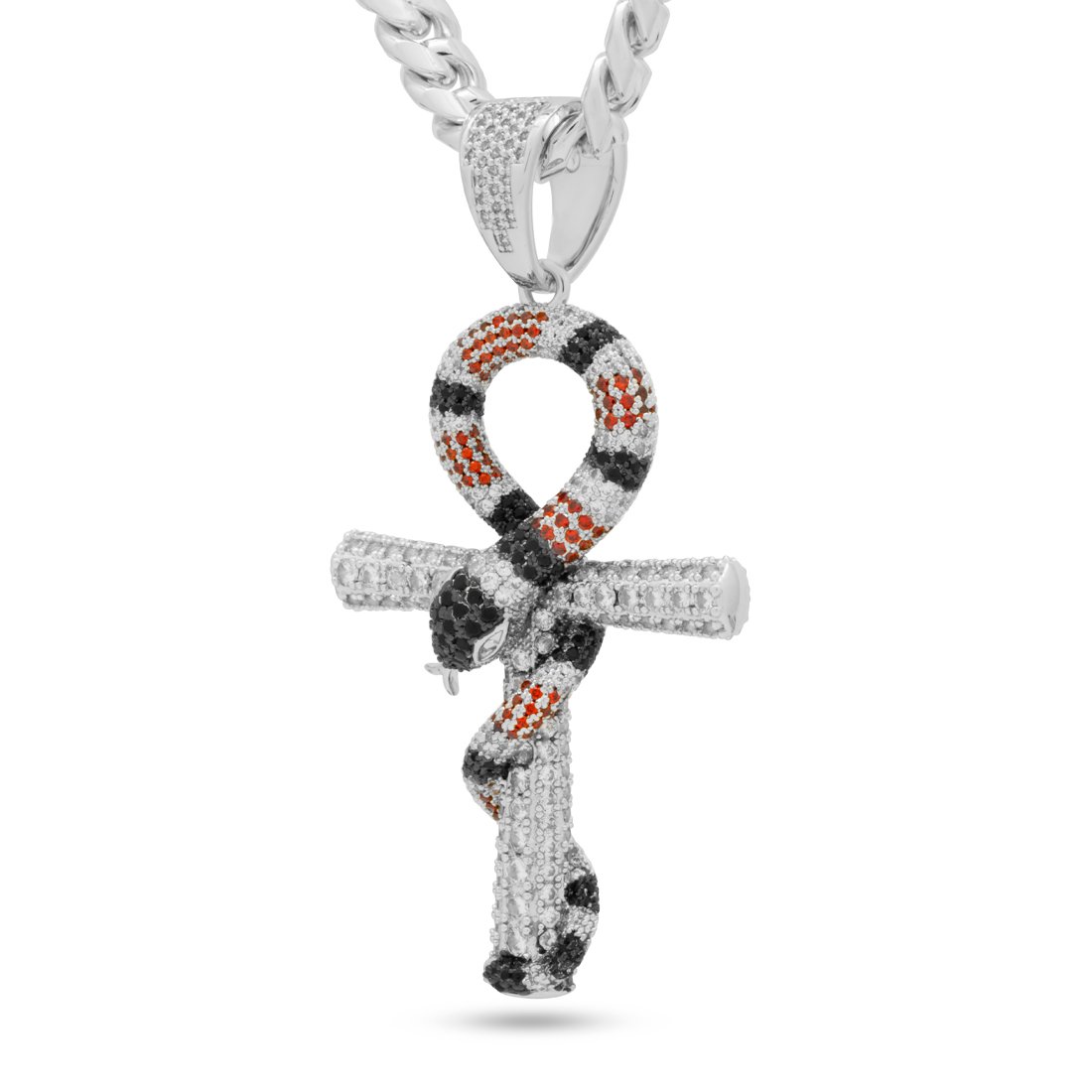 King Snake Ankh Key Necklace  in  White Gold / 3" by King Ice