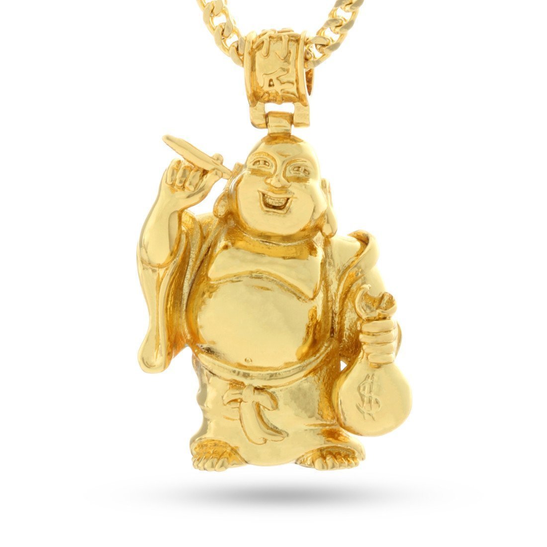 Laughing Buddha Necklace  in  14K Gold / 1.6" by King Ice