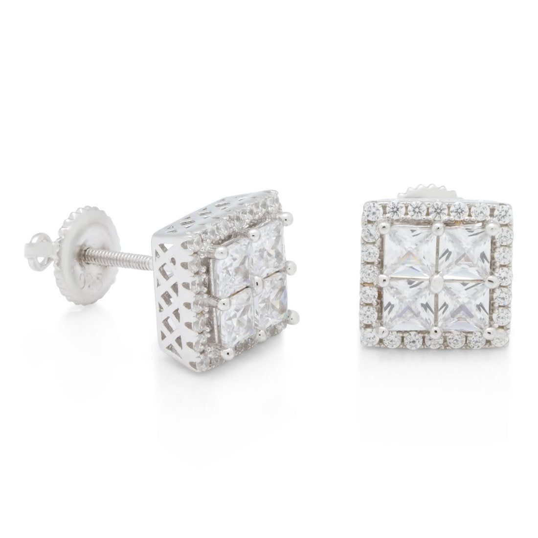 Layered Stud Earrings  in  Sterling Silver / White Gold / 9mm by King Ice