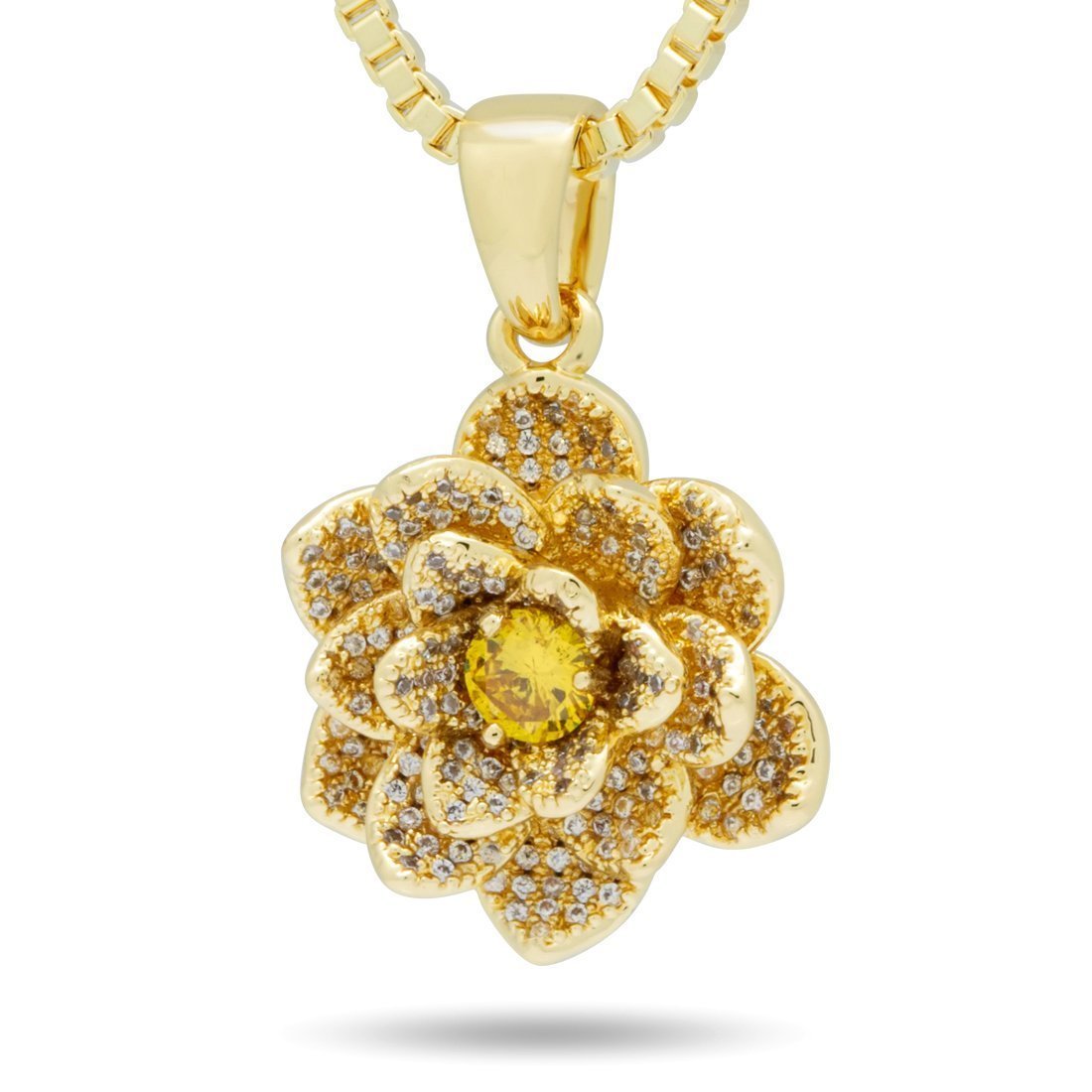 Lotus of Rebirth Necklace  in  14K Gold / 1.3" by King Ice