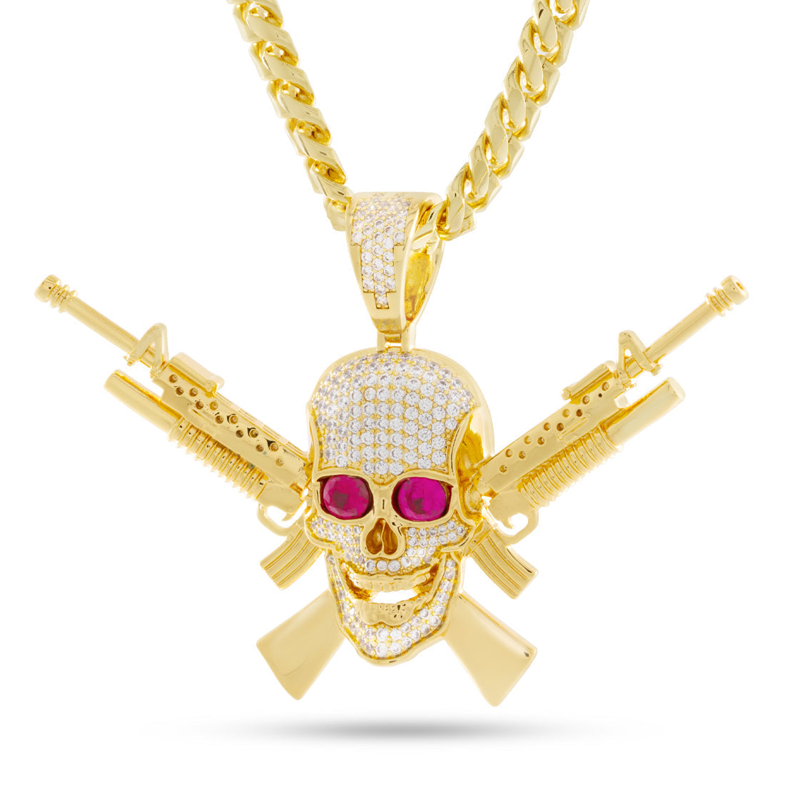 M16 Jolly Roger Necklace  in  14K Gold / 2.5" by King Ice