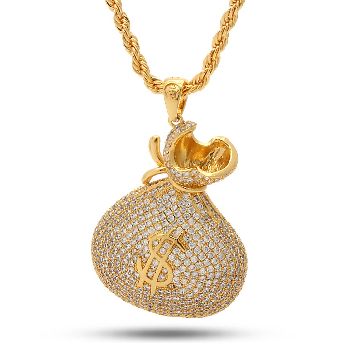 Money Bag Stash Necklace  in  14K Gold / 2.3" by King Ice