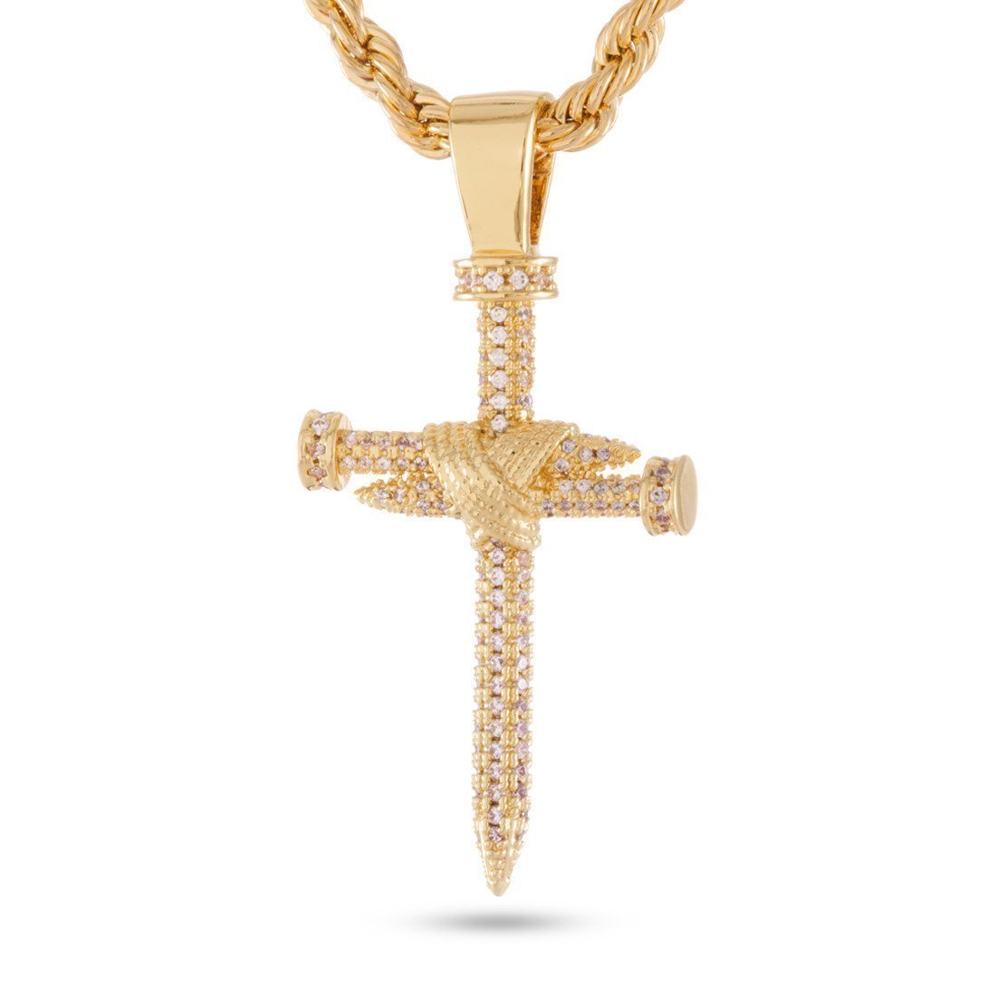 Nail Cross Necklace  in  14K Gold / 2" by King Ice