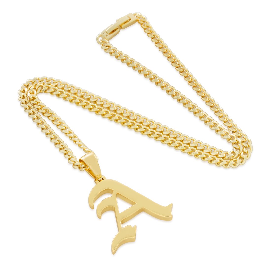 Old English Letter "A" Necklace  in  14K Gold / 1.5" by King Ice