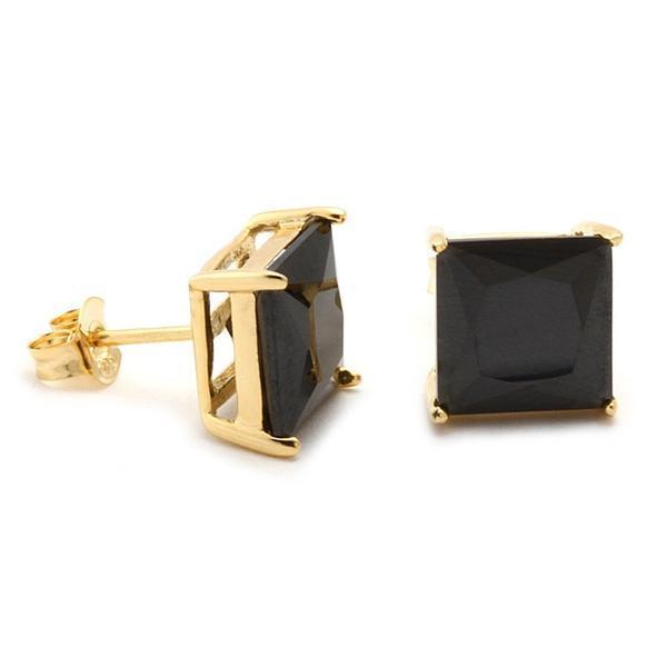 Onyx Princess-Cut Stud Earrings  in  Solid Gold / 14K Gold / 5mm by King Ice