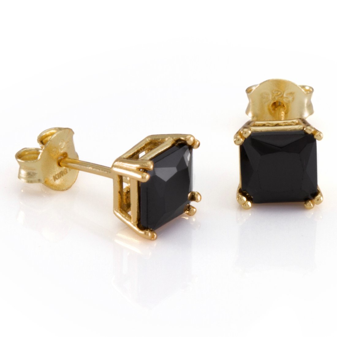 Onyx Princess-Cut Stud Earrings  in  Sterling Silver / 14K Vermeil / 5mm by King Ice