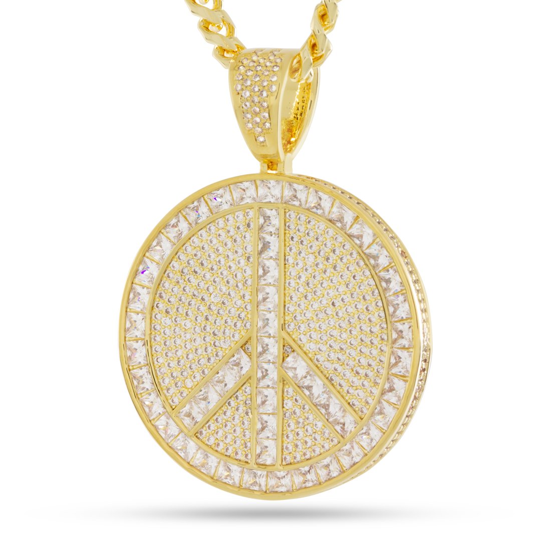 Peace and Love Medallion Necklace  in  14K Gold / 2.2" by King Ice