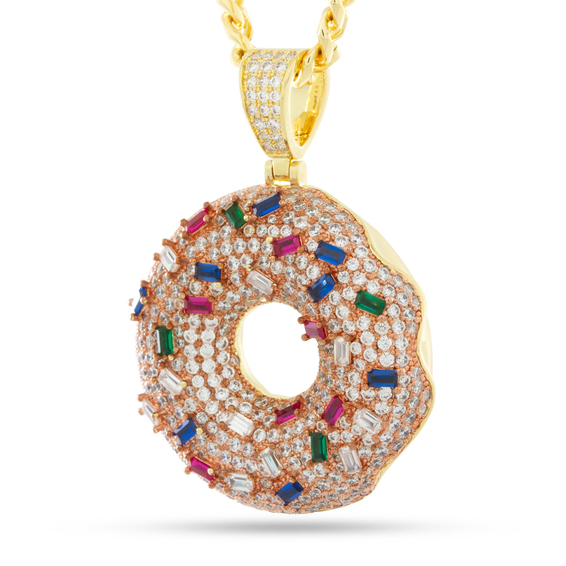 Pink Donut Necklace  in  14K Gold / 2.2" by King Ice