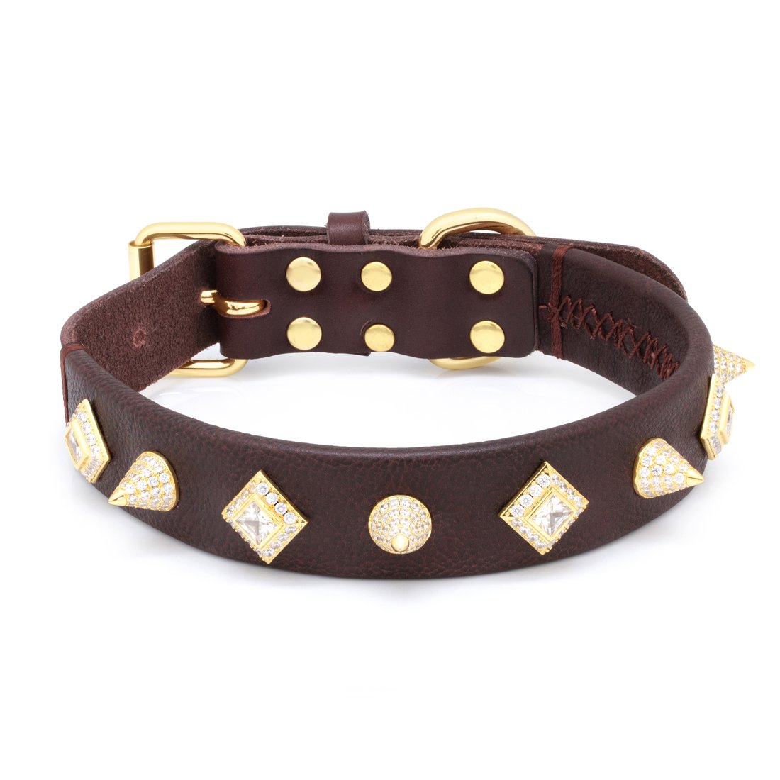 Princess-Cut Spike Iced Dog Collar  in  14K Gold by King Ice