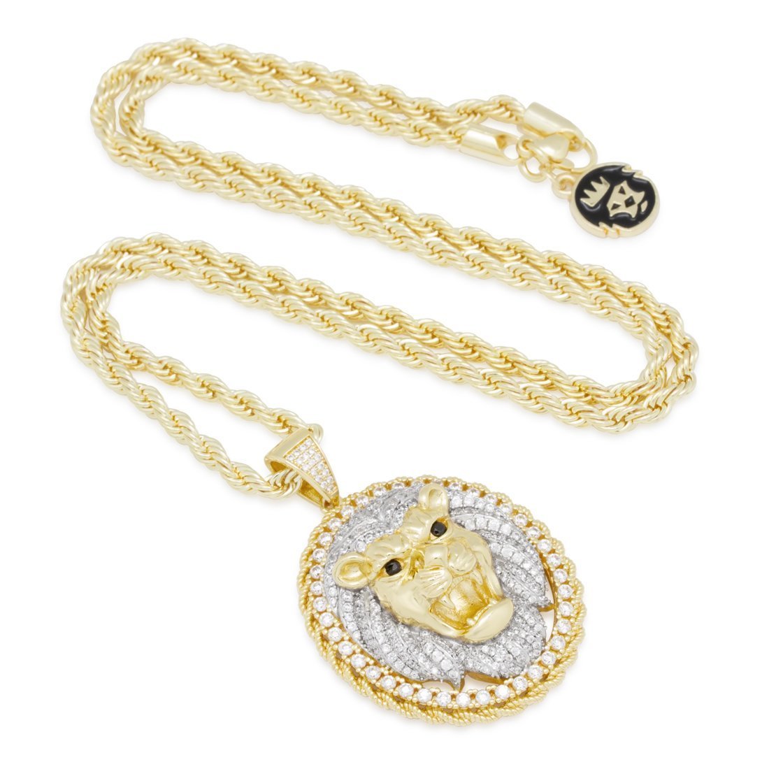 Roaring Lion Medallion Necklace  in  14K Gold / 2.1" by King Ice