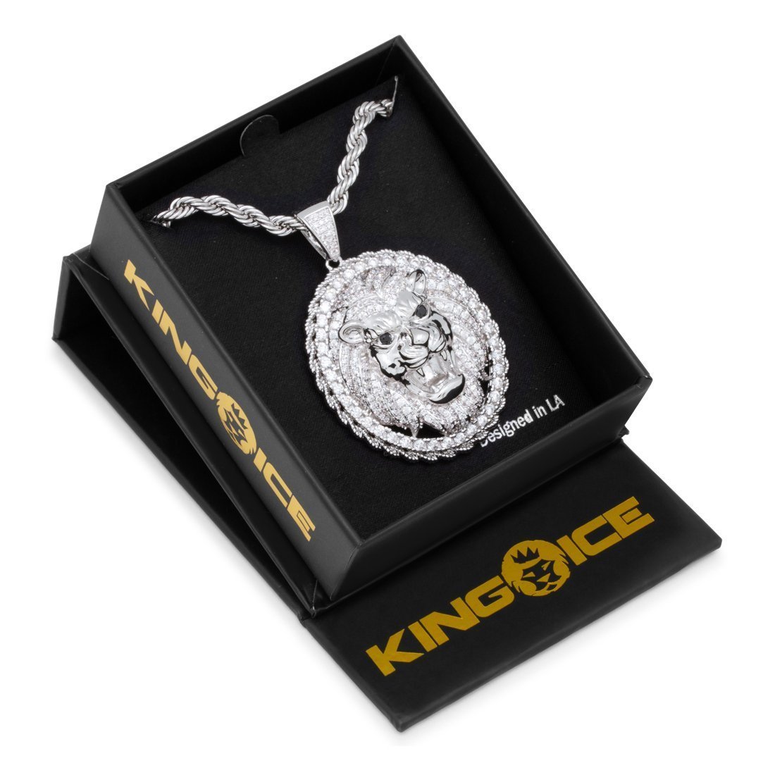 Roaring Lion Medallion Necklace  in  14K Gold / 2.1" by King Ice