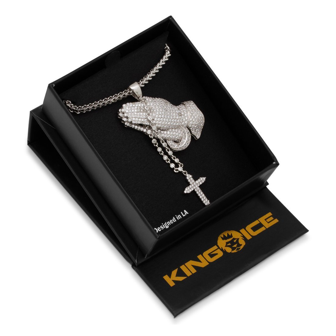 Rosary Praying Hands Necklace  in  by King Ice