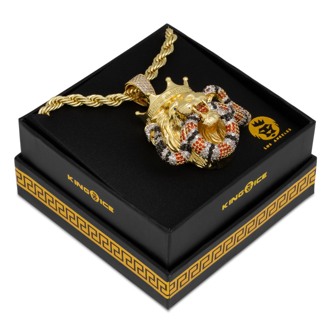 Royal Lion and King Snake Necklace  in  14K Gold / 2.5" by King Ice