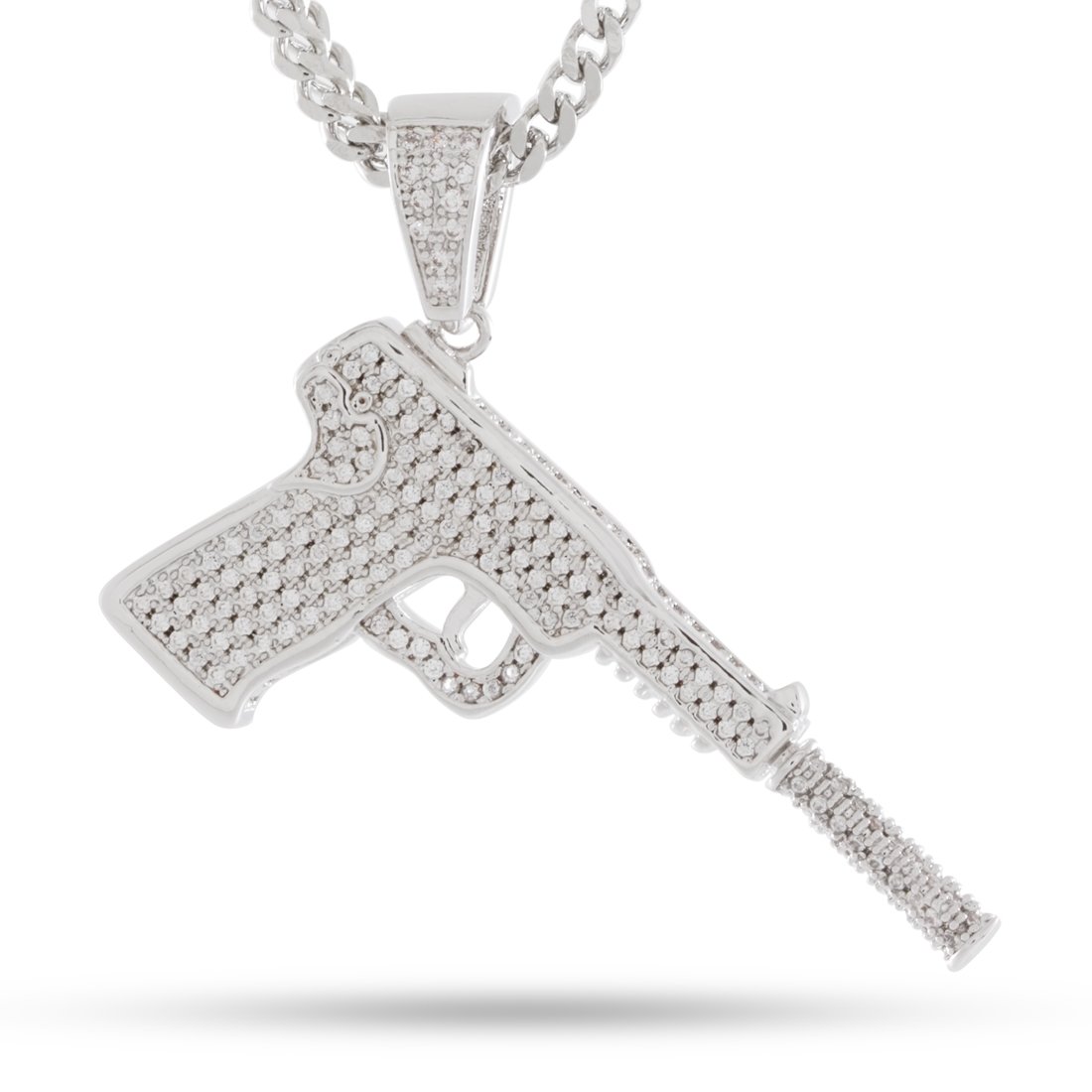 Silencer Necklace  in  White Gold / 1.7" by King Ice