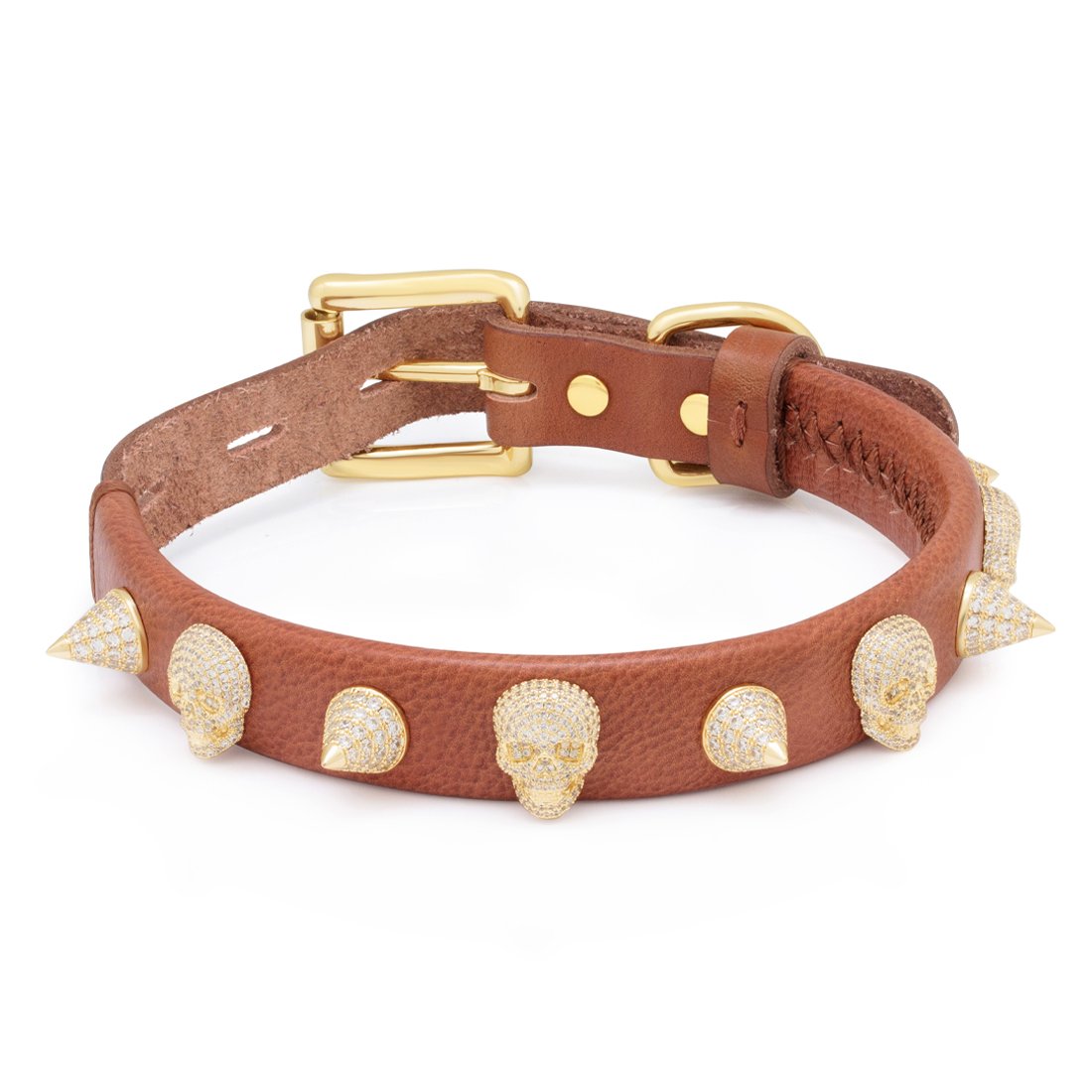 Skull Iced Dog Collar  in  14K Gold by King Ice