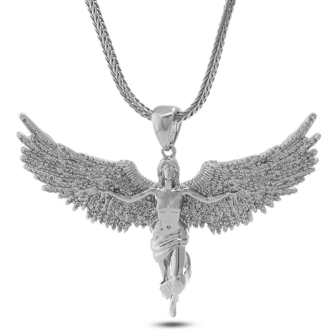 Soaring Angel Necklace  in  White Gold / 1.8" by King Ice