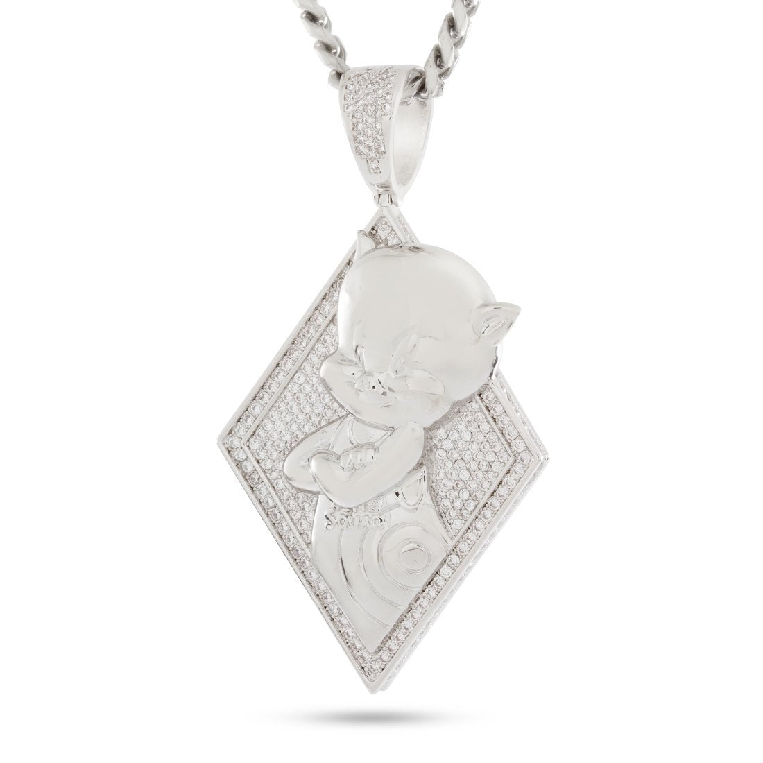 Space Jam x King Ice - Porky Pig Necklace  in  White Gold / 2.7" by King Ice