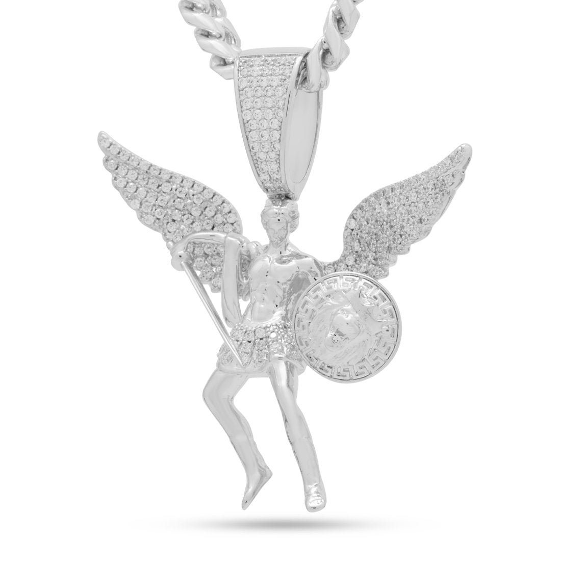 St. Michael the Archangel Necklace  in  White Gold / 2.7" by King Ice