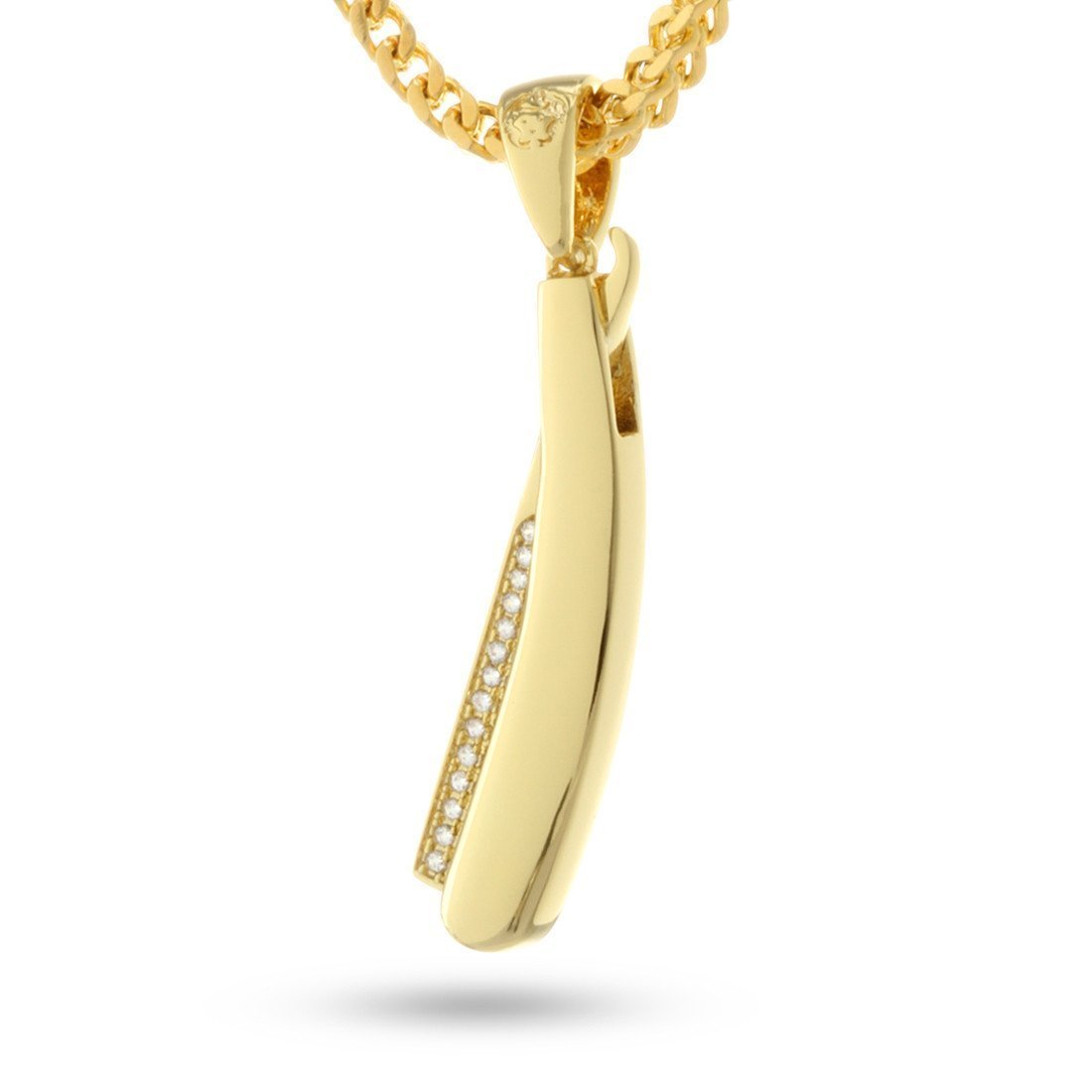 Straight RZR Barber Shop Necklace  in  14K Gold / 1.6" by King Ice