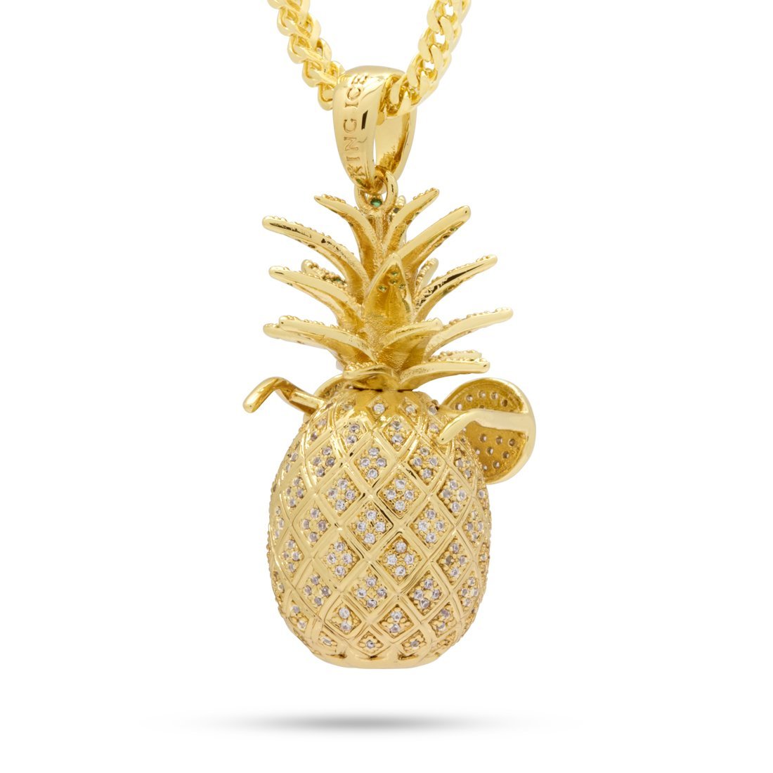 Stunnin' Pineapple Necklace  in  14K Gold / 1.9" by King Ice