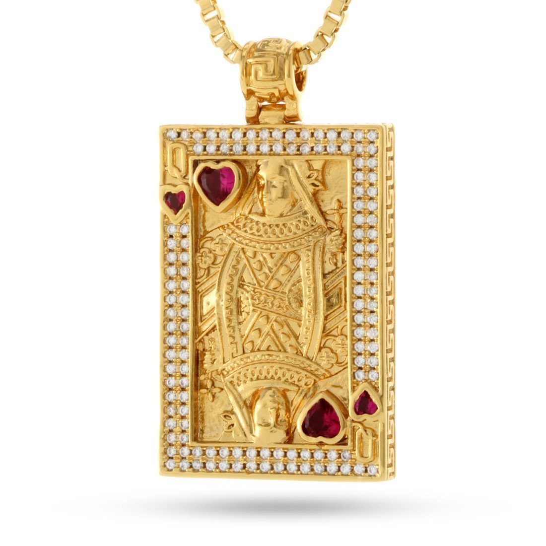 Suicide King and Queen of Hearts Necklace  in  14K Gold / 1.8" by King Ice