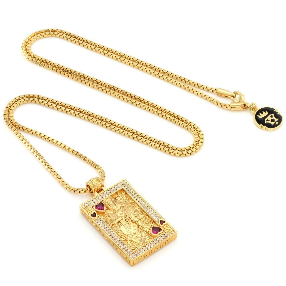 Suicide King and Queen of Hearts Necklace  in  14K Gold / 1.8" by King Ice