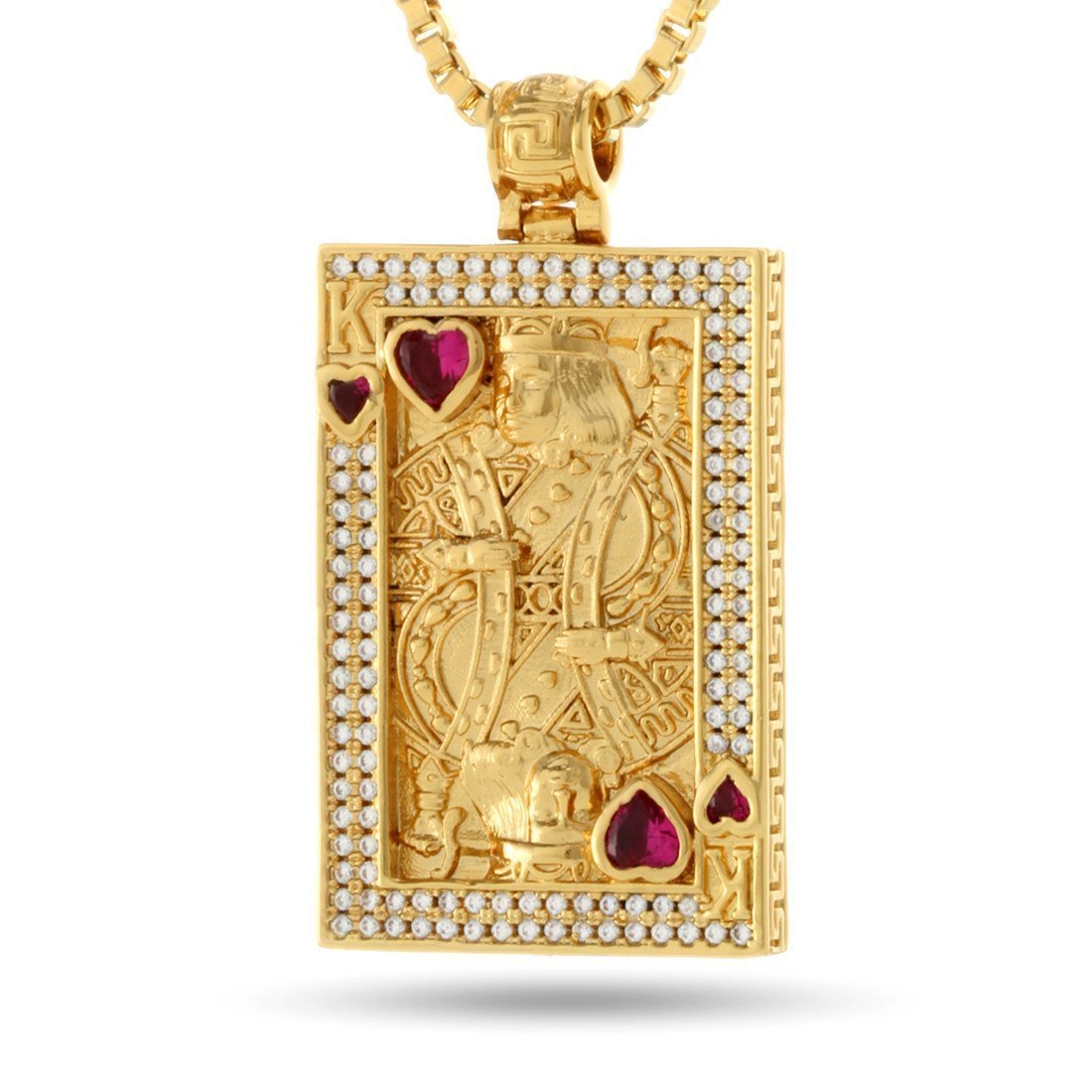 Suicide King and Queen of Hearts Necklace  in  14K Gold / 1.8" by King Ice