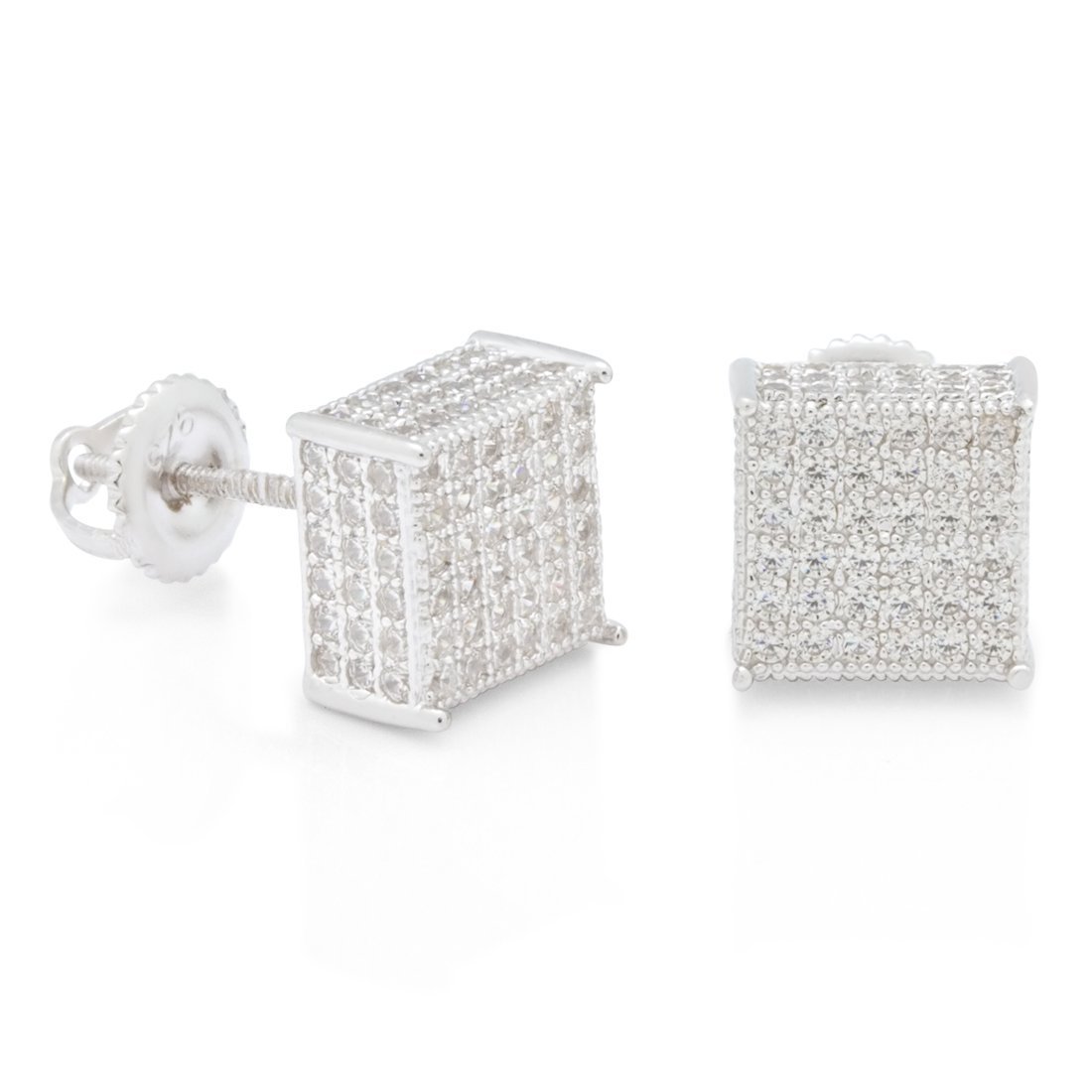 Triple-Row Stud Earrings  in  Sterling Silver / White Gold / 8mm by King Ice