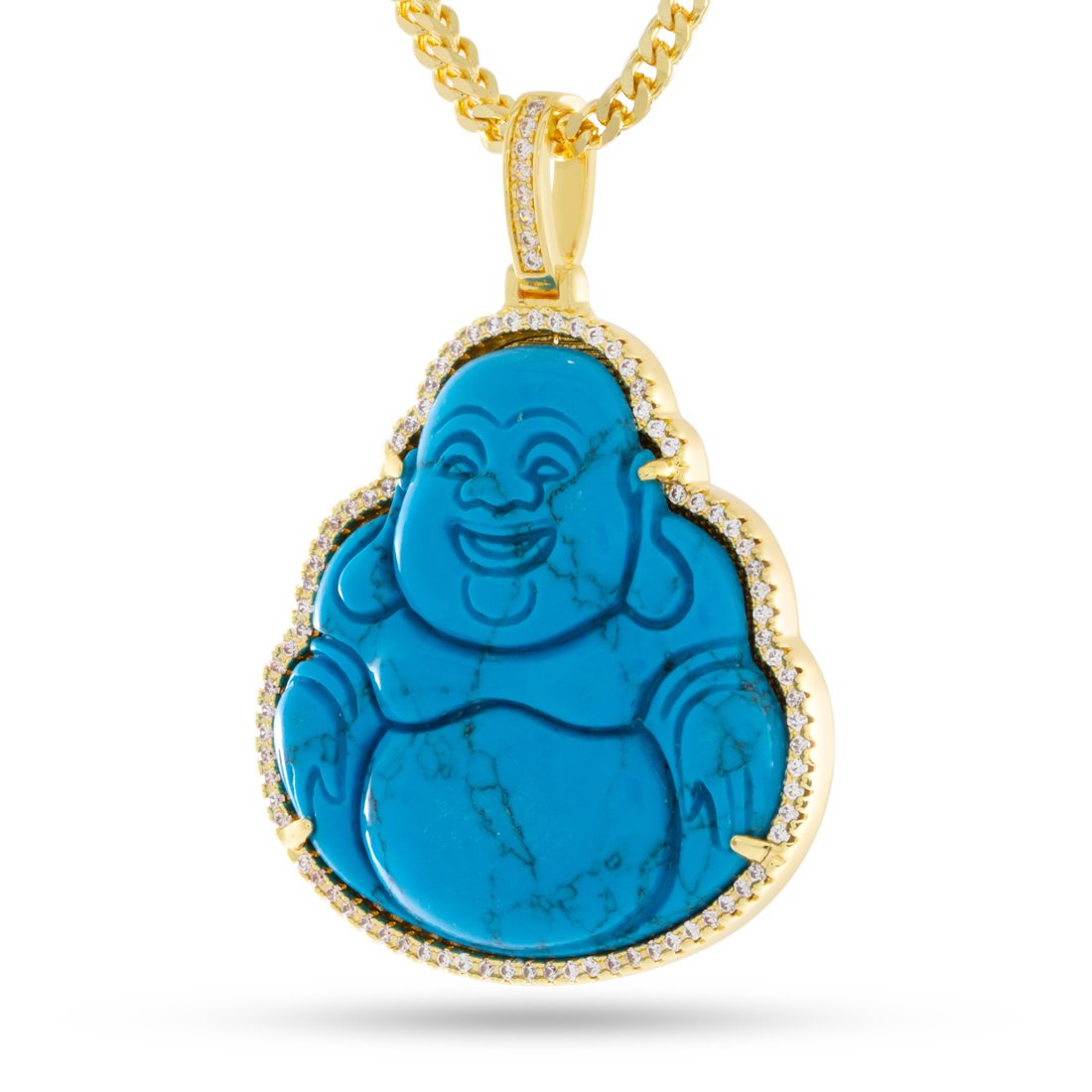 Turquoise Buddha Necklace  in  14K Gold / 2.1" by King Ice