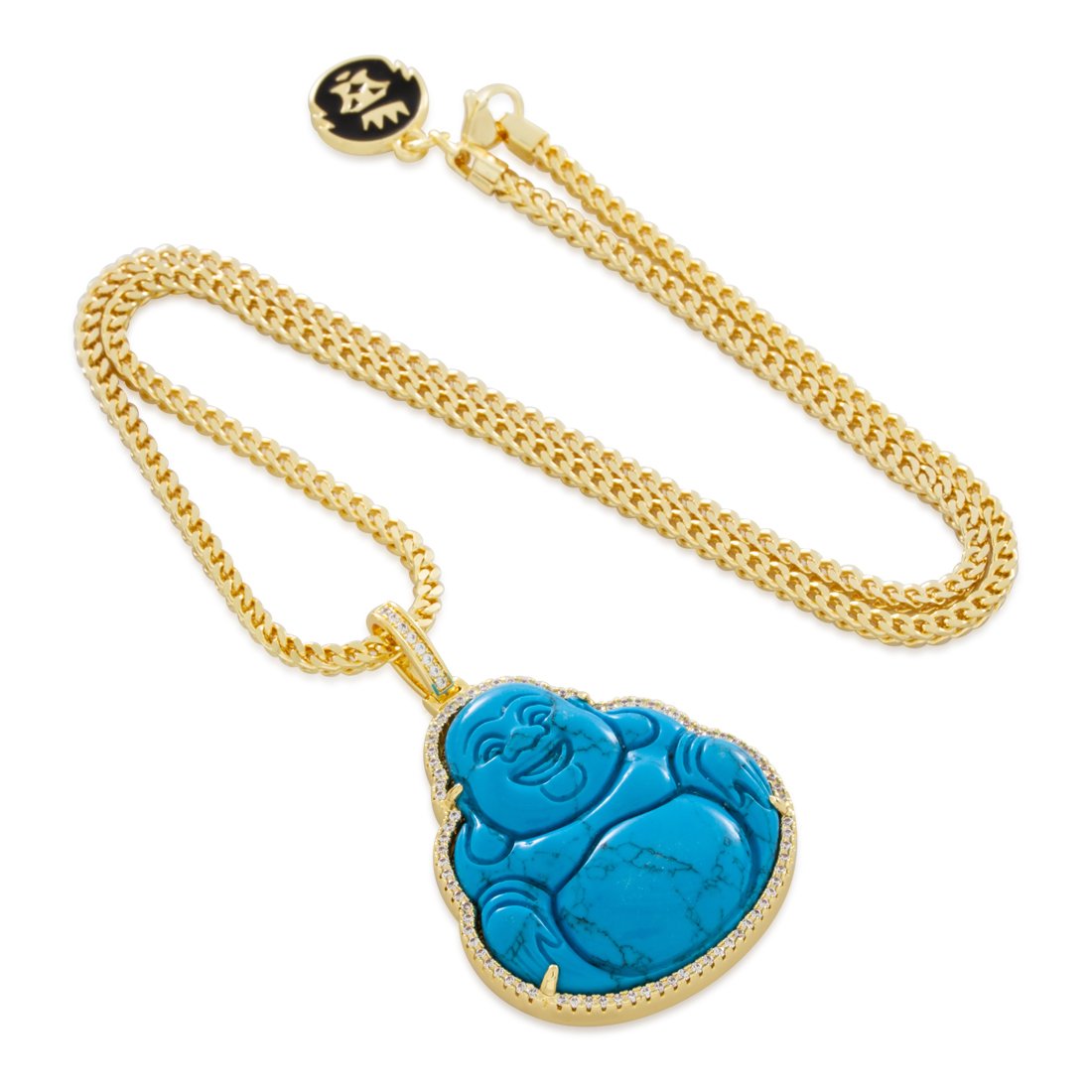 Turquoise Buddha Necklace  in  14K Gold / 2.1" by King Ice