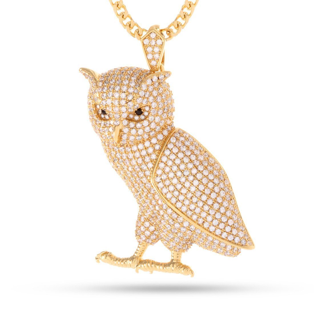 Wise Owl Necklace  in  14K Gold / 1.9" by King Ice