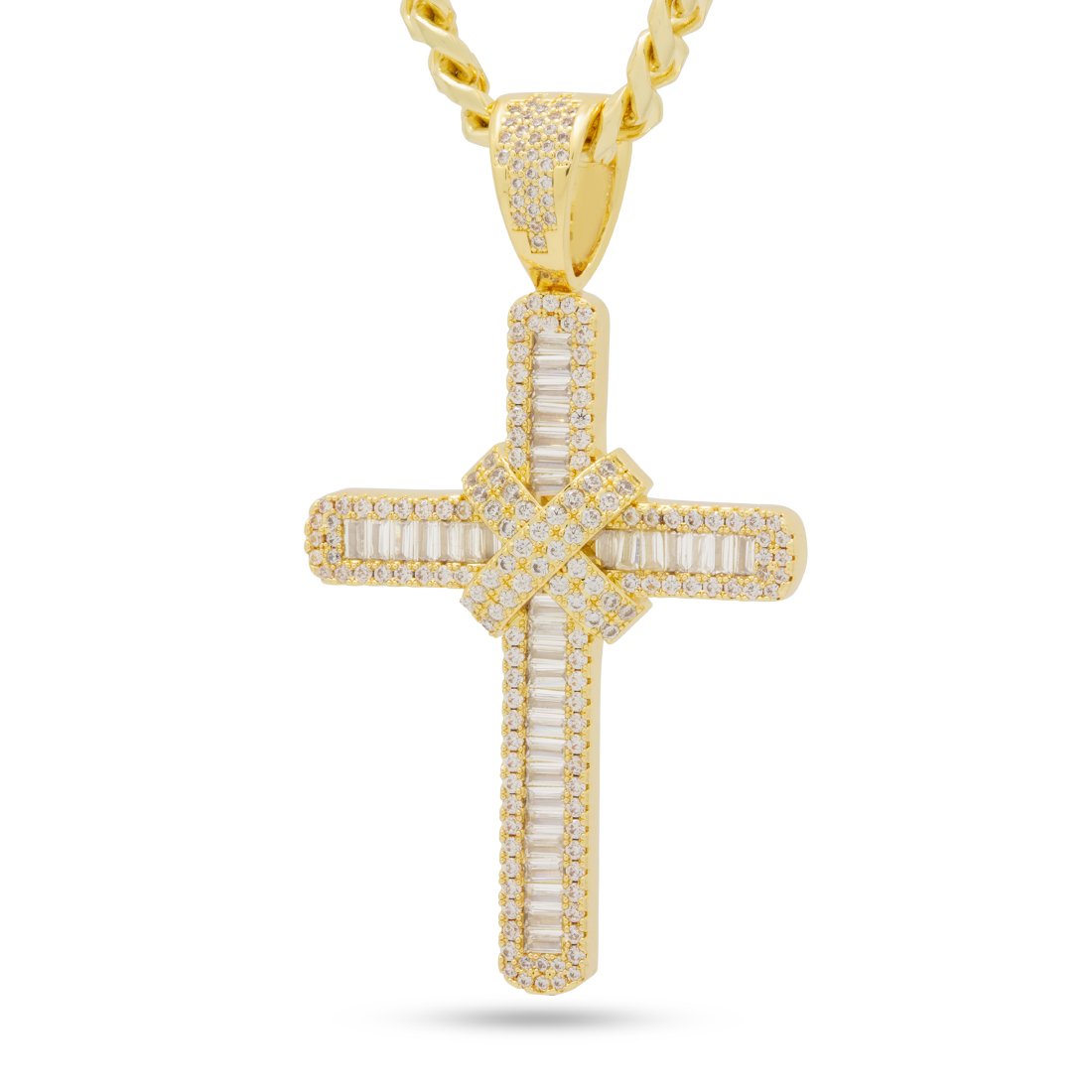 Wrapped Cross Necklace  in  14K Gold / 2.4" by King Ice