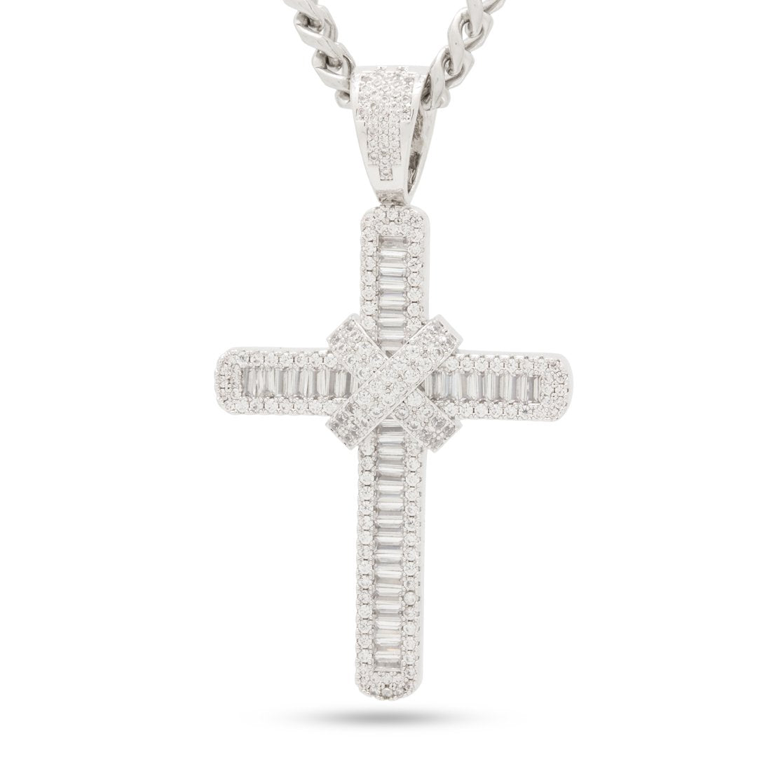 Wrapped Cross Necklace  in  White Gold / 2.4" by King Ice